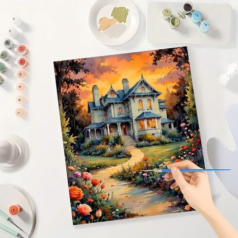 TAOPAOLAB Victorian House Paint by Numbers Kit for Adults - DIY Garden Path at Sunset Painting on Canvas 16x20 Inches, Acrylic Paint Set, Suitable for Beginners, Art for Home Decoration or Gifts in Saudi Arabia