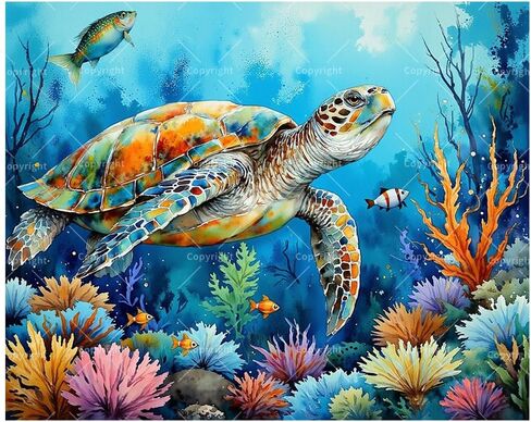 Ocean Turtle Paint by Numbers Kit for Adults - DIY Sea Turtle and Coral Reef Painting on Canvas, Acrylic Paint Set, Suitable for Beginners, Art for Home Decoration or Gifts(12X16IN Framed) in Saudi Arabia
