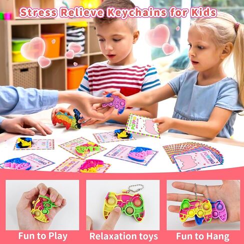24 حزمة من بطاقات عيد الحب للأطفال مع سلسلة مفاتيح صغيرة من Pop Fidget هدايا عيد الحب للأطفال في الفصول الدراسية والمدرسة، وعيد الحب للأطفال من فئة عيد الحب وبطاقات تبادل هدايا الحفلات وهدايا تبادل الفصول الدراسية in Saudi Arabia