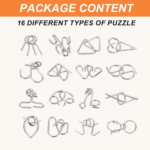 مجموعة ألغاز معدنية كلاسيكية مكونة من حلقات ألغاز معدنية وألعاب ذكية تعليمية، لعبة فتح التعشيق مثالية للصغار والكبار (فضي، 16 قطعة) in Kuwait