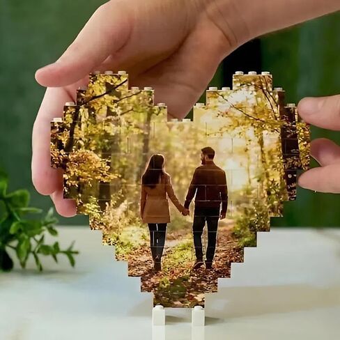 شخصية لغز الصورة القلب للأزواج، كتلة صورة القلب الطوب بناء مخصص، هدايا للزوجين، صديقها، صديقة، الأسرة، الأصدقاء، هدية عيد الحب - نمط 4 in Kuwait