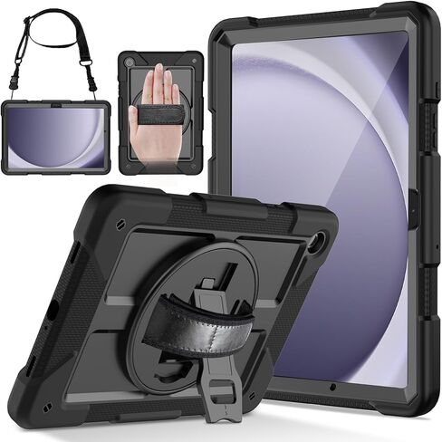 LTROP Case for Samsung Galaxy Tab A9+ Plus Case 11" 2023 (SM-X210/X216/X218), Heavy Duty Shockproof Protective Case with Rotating Stand, Hand/Shoulder Strap, Black in Saudi Arabia