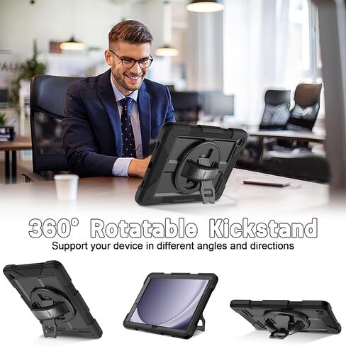LTROP Case for Samsung Galaxy Tab A9+ Plus Case 11" 2023 (SM-X210/X216/X218), Heavy Duty Shockproof Protective Case with Rotating Stand, Hand/Shoulder Strap, Black in Saudi Arabia