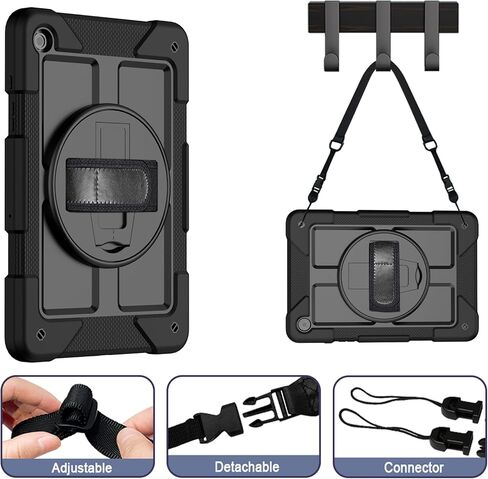 LTROP Case for Samsung Galaxy Tab A9+ Plus Case 11" 2023 (SM-X210/X216/X218), Heavy Duty Shockproof Protective Case with Rotating Stand, Hand/Shoulder Strap, Black in Saudi Arabia