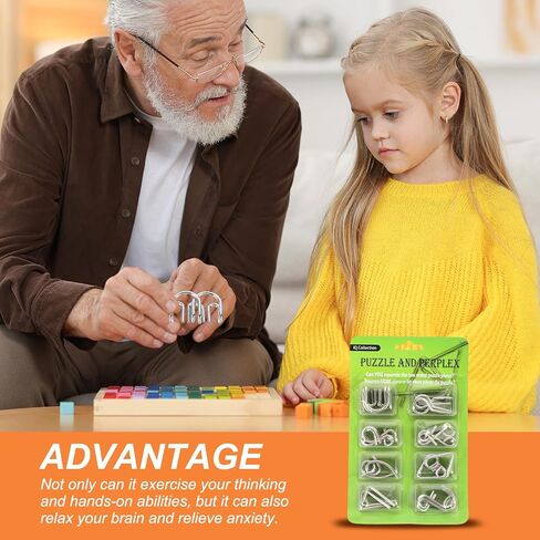 Metal Puzzle Ring Classical Metal Wire Puzzle Set Educational Mind Smart Game, Unlock Interlock Toy Perfect for Little & Adults (Orange, 8pcs) in Saudi Arabia