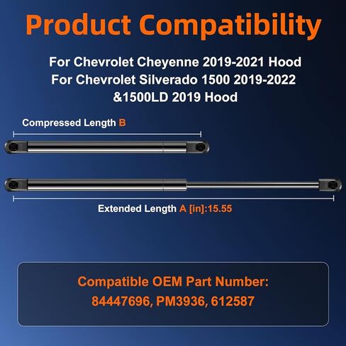 Qty (2) Front Hood Strut Lift Support Compatible with Chevrolet Silverado 1500 2019-2022 and 1500LD 2019, Bonnet Gas Shock Spring Fits for Chevrolet Cheyenne 2019-2021 Replace OE# 84447696 in Saudi Arabia