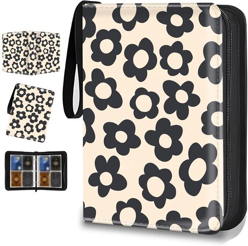 400-Card Trading Binder with 50 Removable Sleeves - Waterproof Storage for Standard Size Cards, Portable Collector Display Case (cute beige flower） in Saudi Arabia
