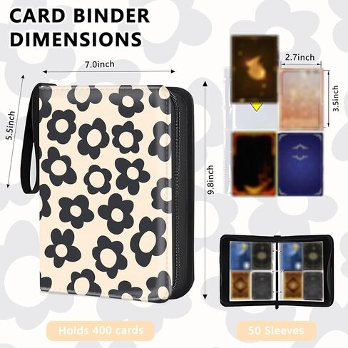 400-Card Trading Binder with 50 Removable Sleeves - Waterproof Storage for Standard Size Cards, Portable Collector Display Case (cute beige flower） in Saudi Arabia