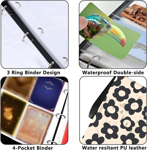 400-Card Trading Binder with 50 Removable Sleeves - Waterproof Storage for Standard Size Cards, Portable Collector Display Case (cute beige flower） in Saudi Arabia