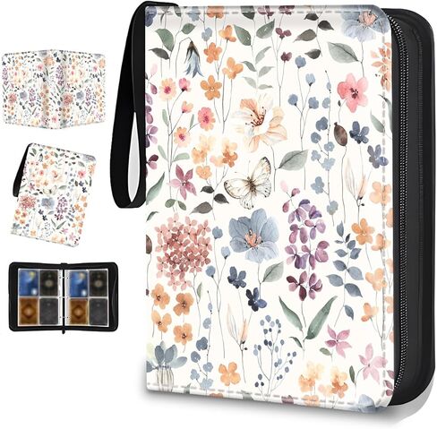 400-Card Trading Binder with 50 Removable Sleeves - Waterproof Storage for Standard Size Cards, Portable Collector Display Case (cute beige flower） in Saudi Arabia