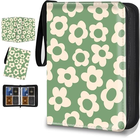 400-Card Trading Binder with 50 Removable Sleeves - Waterproof Storage for Standard Size Cards, Portable Collector Display Case (cute beige flower） in Saudi Arabia