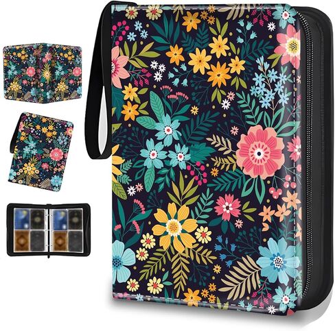 400-Card Trading Binder with 50 Removable Sleeves - Waterproof Storage for Standard Size Cards, Portable Collector Display Case (cute beige flower） in Saudi Arabia