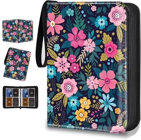 400-Card Trading Binder with 50 Removable Sleeves - Waterproof Storage for Standard Size Cards, Portable Collector Display Case (cute beige flower） in Saudi Arabia