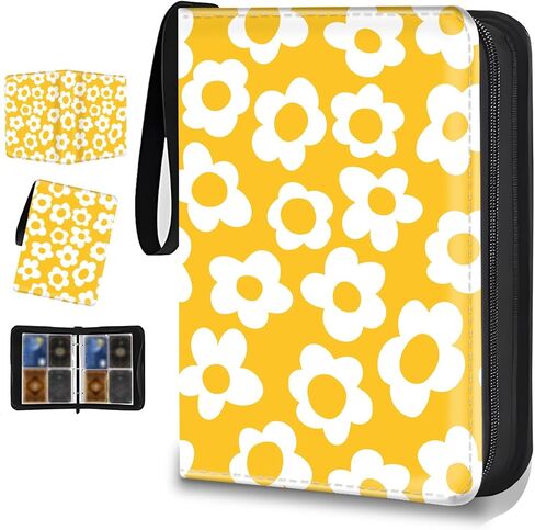 400-Card Trading Binder with 50 Removable Sleeves - Waterproof Storage for Standard Size Cards, Portable Collector Display Case (cute beige flower） in Saudi Arabia