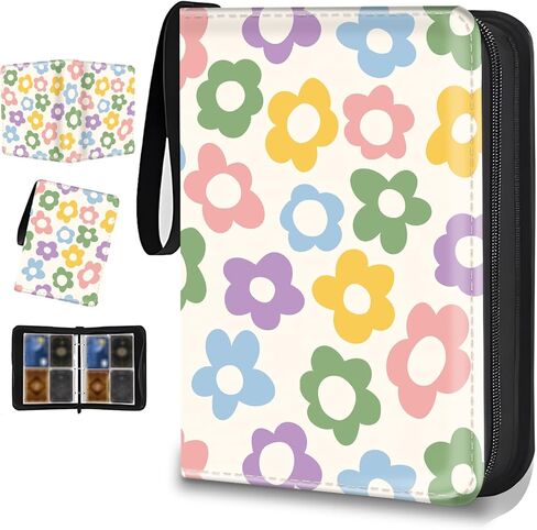 400-Card Trading Binder with 50 Removable Sleeves - Waterproof Storage for Standard Size Cards, Portable Collector Display Case (cute beige flower） in Saudi Arabia