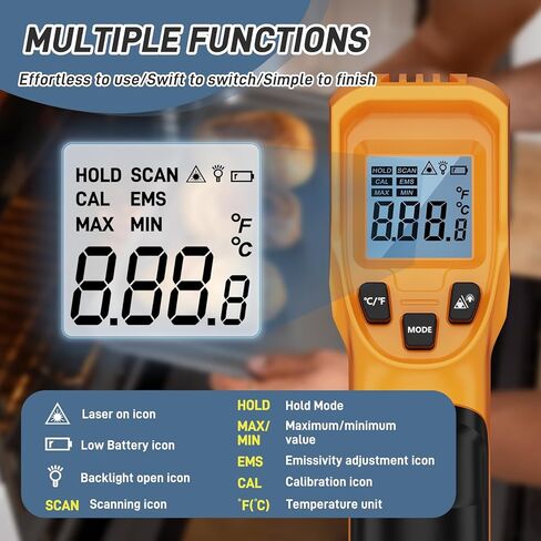 AHOSOUTLY Infrared Thermometer Temperature Gun -58℉~ 1022℉ (-50℃ ~ 550℃) Non-Contact Instant-Read Digital Laser Infrared Ir Thermometer with Color Screen (Black) in Kuwait