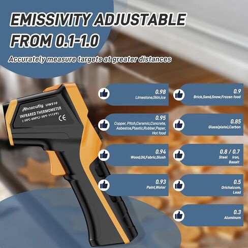 AHOSOUTLY Infrared Thermometer Temperature Gun -58℉~ 1022℉ (-50℃ ~ 550℃) Non-Contact Instant-Read Digital Laser Infrared Ir Thermometer with Color Screen (Black) in Kuwait