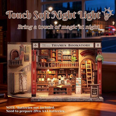 Book Nook Library Kit, DIY Miniature Dollhouse Booknook Kits for Adults Teens, Magic Bookshop 3D Wooden Puzzle Crafts Bookshelf Decor with LED Light, Gift for Family and Friends (Thames Bookstore) in Saudi Arabia