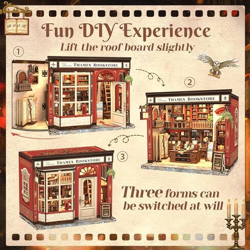 Book Nook Library Kit, DIY Miniature Dollhouse Booknook Kits for Adults Teens, Magic Bookshop 3D Wooden Puzzle Crafts Bookshelf Decor with LED Light, Gift for Family and Friends (Thames Bookstore) in Saudi Arabia