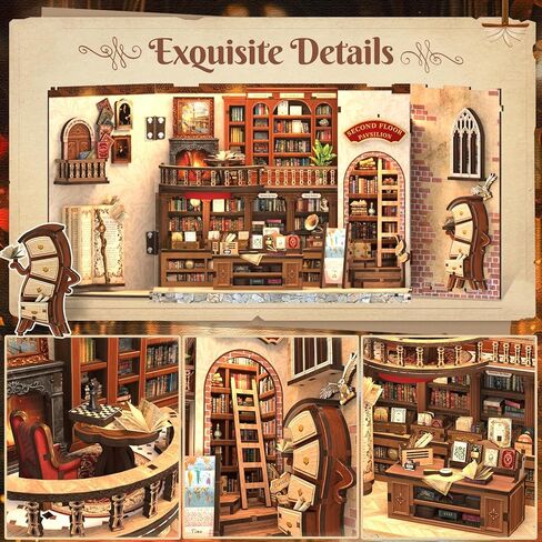 Book Nook Library Kit, DIY Miniature Dollhouse Booknook Kits for Adults Teens, Magic Bookshop 3D Wooden Puzzle Crafts Bookshelf Decor with LED Light, Gift for Family and Friends (Thames Bookstore) in Saudi Arabia