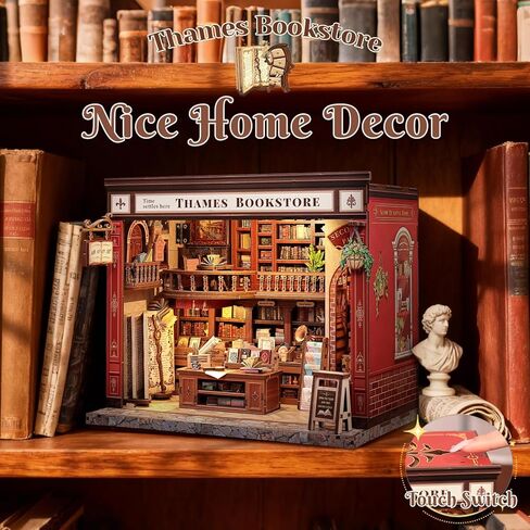 Book Nook Library Kit, DIY Miniature Dollhouse Booknook Kits for Adults Teens, Magic Bookshop 3D Wooden Puzzle Crafts Bookshelf Decor with LED Light, Gift for Family and Friends (Thames Bookstore) in Saudi Arabia