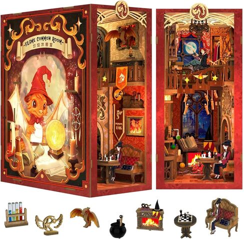 Book Nook Library Kit, DIY Miniature Dollhouse Booknook Kits for Adults Teens, Magic Bookshop 3D Wooden Puzzle Crafts Bookshelf Decor with LED Light, Gift for Family and Friends (Thames Bookstore) in Saudi Arabia