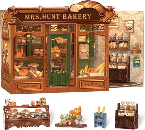 Book Nook Library Kit, DIY Miniature Dollhouse Booknook Kits for Adults Teens, Magic Bookshop 3D Wooden Puzzle Crafts Bookshelf Decor with LED Light, Gift for Family and Friends (Thames Bookstore) in Saudi Arabia
