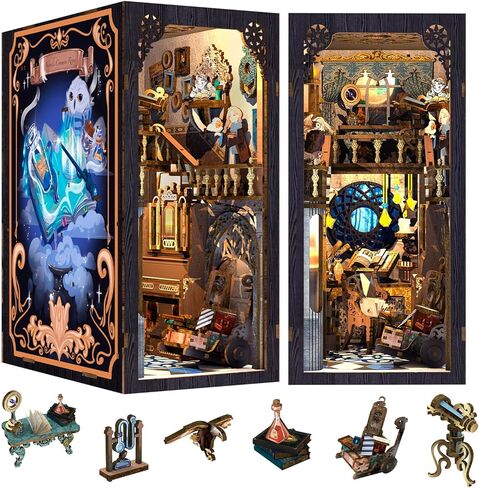 Book Nook Library Kit, DIY Miniature Dollhouse Booknook Kits for Adults Teens, Magic Bookshop 3D Wooden Puzzle Crafts Bookshelf Decor with LED Light, Gift for Family and Friends (Thames Bookstore) in Saudi Arabia