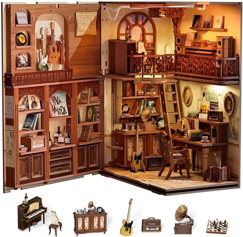 Book Nook Library Kit, DIY Miniature Dollhouse Booknook Kits for Adults Teens, Magic Bookshop 3D Wooden Puzzle Crafts Bookshelf Decor with LED Light, Gift for Family and Friends (Thames Bookstore) in Saudi Arabia