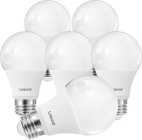 Linkind A19 LED Light Bulb, 60W Equivalent Light Bulbs, 9W 2700K Soft White, 800 Lumens Non-Dimmable LED Bulb, E26 Standard Base, Energy Efficient UL Listed, 6 Pack Led Lights for Bedroom Home Office in Kuwait