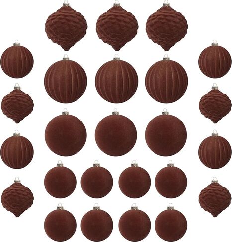 KI Store Velvet Christmas Balls Burgundy 25pcs Flocked Christmas Tree Ornaments Assortment for Xmas Tree Holiday Decor in Kuwait