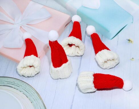PENTA ANGEL Mini Knitting Christmas Hats 10Pcs Tiny Wool Yarn Doll Santa Hats for Wine Bottles Snowman Xmas Tree Decor in Saudi Arabia
