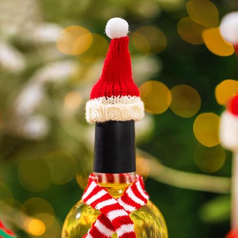 PENTA ANGEL Mini Knitting Christmas Hats 10Pcs Tiny Wool Yarn Doll Santa Hats for Wine Bottles Snowman Xmas Tree Decor in Saudi Arabia