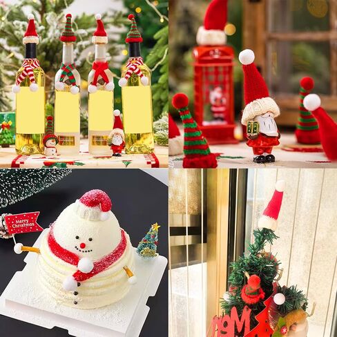 PENTA ANGEL Mini Knitting Christmas Hats 10Pcs Tiny Wool Yarn Doll Santa Hats for Wine Bottles Snowman Xmas Tree Decor in Saudi Arabia