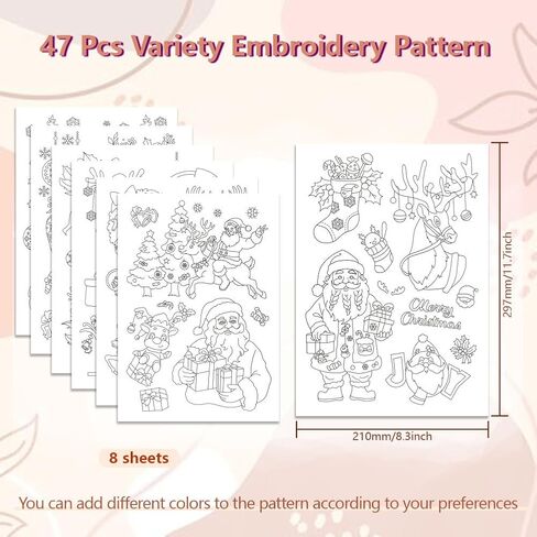 Peacoblue Water Soluble Embroidery Patterns for Beginners, Santa Claus and Crystal Ball 8 Sheets with 47pcs Wash Away Stick and Stitch Embroidery Pattern Stabilizer for Hand Sewing Women Adults in Saudi Arabia