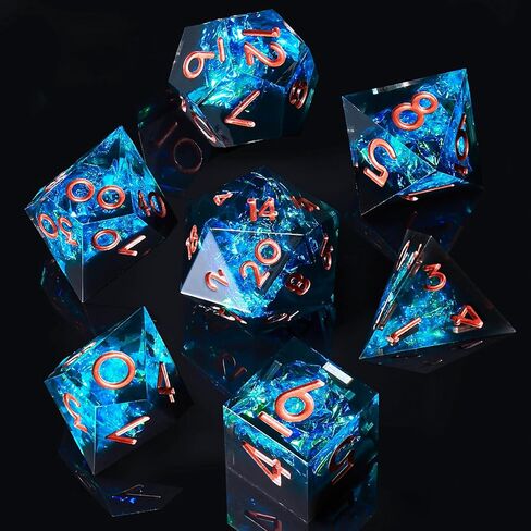 DND Dice Set, 7-Piece Polyhedral Dice in Gift Box for Dungeons & Dragons, Pathfinder & Tabletop Games, Handmade Precision Balanced RPG Dice(Blue Black) in Saudi Arabia