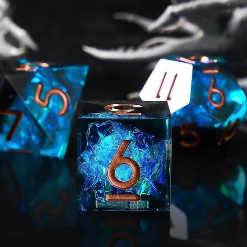 DND Dice Set, 7-Piece Polyhedral Dice in Gift Box for Dungeons & Dragons, Pathfinder & Tabletop Games, Handmade Precision Balanced RPG Dice(Blue Black) in Saudi Arabia
