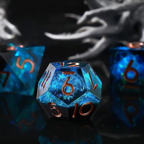 DND Dice Set, 7-Piece Polyhedral Dice in Gift Box for Dungeons & Dragons, Pathfinder & Tabletop Games, Handmade Precision Balanced RPG Dice(Blue Black) in Saudi Arabia