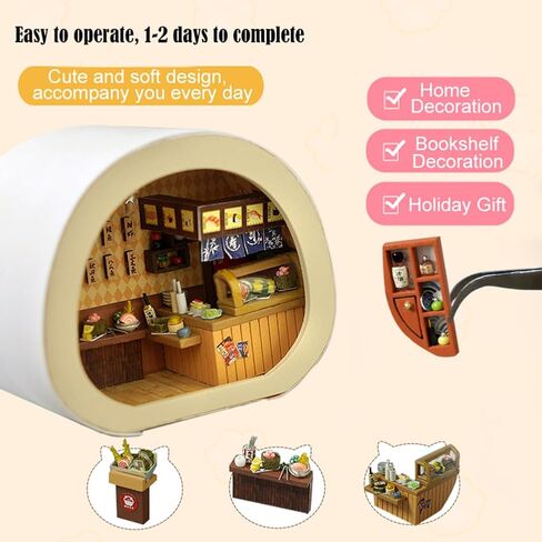 3D Wooden Book Stand Puzzle DIY Dollhouse Wood Nook Model Building Kit with LED Light for Adults to Build Creativity Christmas Halloween in Kuwait