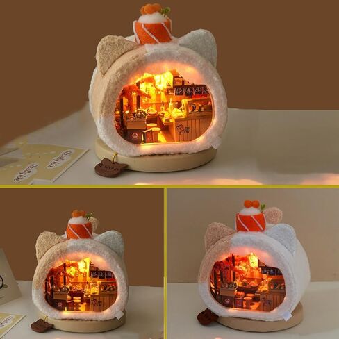 3D Wooden Book Stand Puzzle DIY Dollhouse Wood Nook Model Building Kit with LED Light for Adults to Build Creativity Christmas Halloween in Kuwait