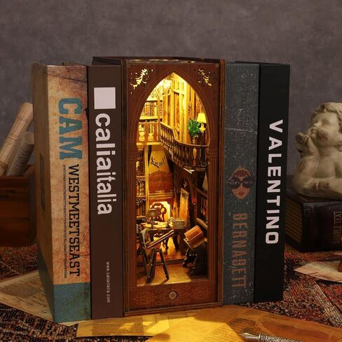 DIY Book Nook Kit Magic - Wizard and Cat Book Nook Kits for Adults, 3D Wooden Puzzle Miniature Fantasy Witch Potion Room Theme Bookshelf Decor, Creative DIY Craft for Teens in Saudi Arabia