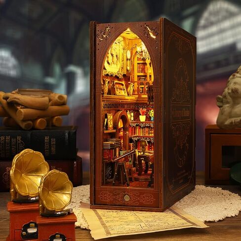 DIY Book Nook Kit Magic - Wizard and Cat Book Nook Kits for Adults, 3D Wooden Puzzle Miniature Fantasy Witch Potion Room Theme Bookshelf Decor, Creative DIY Craft for Teens in Saudi Arabia