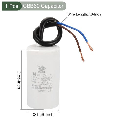 YOKIVE 2 Pcs 8uF CBB60 Capacitor with 2 Wires, AC 450V(White, 64x35mm) in Saudi Arabia
