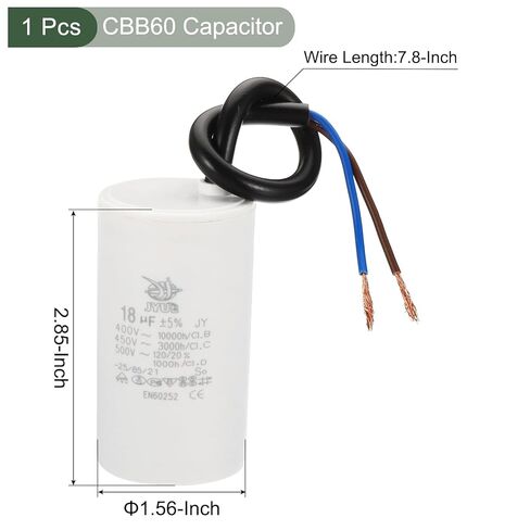 YOKIVE 2 Pcs 8uF CBB60 Capacitor with 2 Wires, AC 450V(White, 64x35mm) in Saudi Arabia