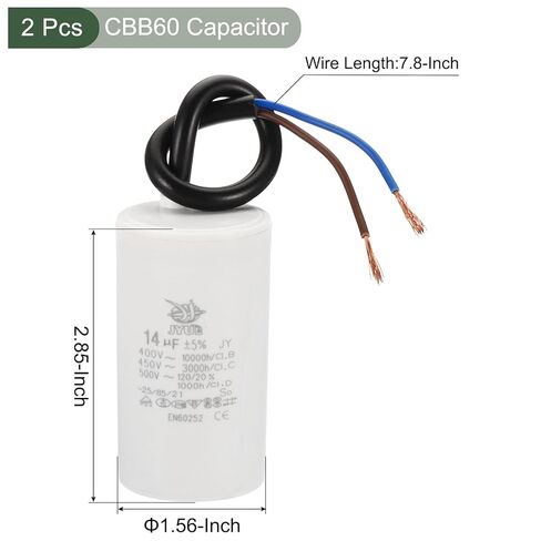 YOKIVE 2 Pcs 8uF CBB60 Capacitor with 2 Wires, AC 450V(White, 64x35mm) in Saudi Arabia