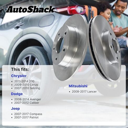 AutoShack 10.31" (261.8 mm) Rear Solid Brake Rotors Replacement for 2007-2017 Jeep Patriot 2007-2017 Jeep Compass 2008-2014 Dodge Avenger 2011-2014 Chrysler 200 2007-2012 Dodge Caliber 2-PC Set in Saudi Arabia