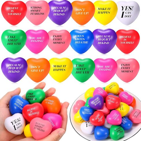 48 Pieces Heart Stress Balls Foam Ball Inspirational Colorful Motivational Stress Balls Quotes Anxiety Relief Toys for Kids Adults Wedding School Carnival Reward, 8 Colors in Saudi Arabia
