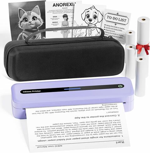 Itari M832 Portable Printer for Travel with Case and 4 Rolls Paper, Inkless Thermal Printer, Support 8.5" x 11" A4 & US Letter, Wireless Compatible with iPhone, Android, Laptop, Purple in Saudi Arabia