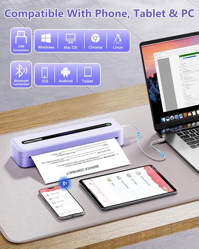 Itari M832 Portable Printer for Travel with Case and 4 Rolls Paper, Inkless Thermal Printer, Support 8.5" x 11" A4 & US Letter, Wireless Compatible with iPhone, Android, Laptop, Purple in Saudi Arabia