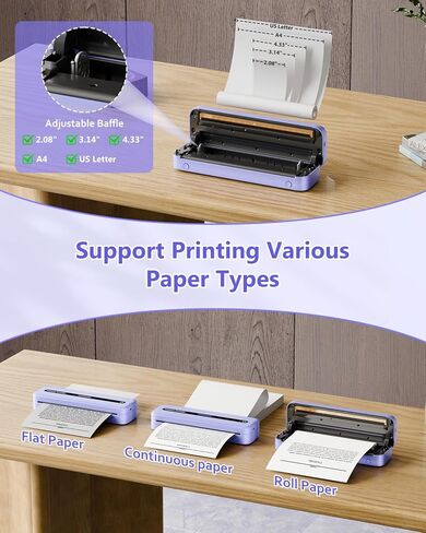 Itari M832 Portable Printer for Travel with Case and 4 Rolls Paper, Inkless Thermal Printer, Support 8.5" x 11" A4 & US Letter, Wireless Compatible with iPhone, Android, Laptop, Purple in Saudi Arabia